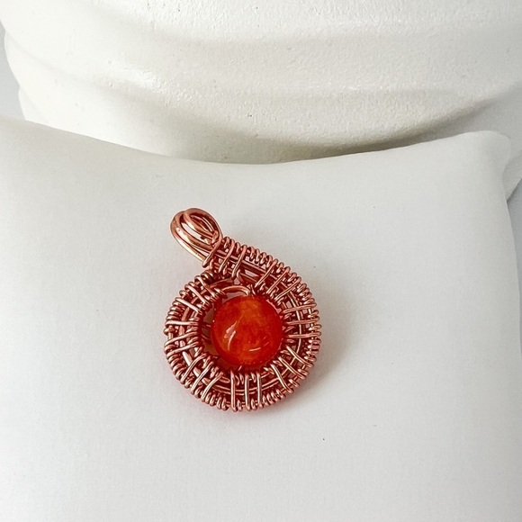 Artisan Copper Wire Wrap Carnelian Pendant - Picture 10 of 10
